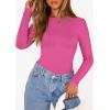 imagePRETTYGARDEN Bodysuits for Women 2026 Spring Long Sleeve Shirts Fitted Basic Ribbed Layering Tops Fall Fashion Winter ClothesBright Pink