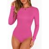 imagePRETTYGARDEN Bodysuits for Women 2026 Spring Long Sleeve Shirts Fitted Basic Ribbed Layering Tops Fall Fashion Winter ClothesBright Pink