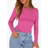 imagePRETTYGARDEN Bodysuits for Women 2026 Spring Long Sleeve Shirts Fitted Basic Ribbed Layering Tops Fall Fashion Winter ClothesBright Pink