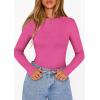 imagePRETTYGARDEN Bodysuits for Women 2026 Spring Long Sleeve Shirts Fitted Basic Ribbed Layering Tops Fall Fashion Winter ClothesBright Pink