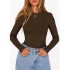 imagePRETTYGARDEN Bodysuits for Women 2026 Spring Long Sleeve Shirts Fitted Basic Ribbed Layering Tops Fall Fashion Winter ClothesBrown