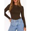 imagePRETTYGARDEN Bodysuits for Women 2026 Spring Long Sleeve Shirts Fitted Basic Ribbed Layering Tops Fall Fashion Winter ClothesBrown