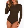 imagePRETTYGARDEN Bodysuits for Women 2026 Spring Long Sleeve Shirts Fitted Basic Ribbed Layering Tops Fall Fashion Winter ClothesBrown