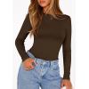 imagePRETTYGARDEN Bodysuits for Women 2026 Spring Long Sleeve Shirts Fitted Basic Ribbed Layering Tops Fall Fashion Winter ClothesBrown