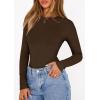 imagePRETTYGARDEN Bodysuits for Women 2026 Spring Long Sleeve Shirts Fitted Basic Ribbed Layering Tops Fall Fashion Winter ClothesBrown