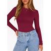 imagePRETTYGARDEN Bodysuits for Women 2026 Spring Long Sleeve Shirts Fitted Basic Ribbed Layering Tops Fall Fashion Winter ClothesBurgundy