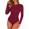 imagePRETTYGARDEN Bodysuits for Women 2026 Spring Long Sleeve Shirts Fitted Basic Ribbed Layering Tops Fall Fashion Winter ClothesBurgundy