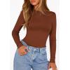 imagePRETTYGARDEN Bodysuits for Women 2026 Spring Long Sleeve Shirts Fitted Basic Ribbed Layering Tops Fall Fashion Winter ClothesCamel