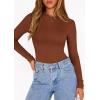 imagePRETTYGARDEN Bodysuits for Women 2026 Spring Long Sleeve Shirts Fitted Basic Ribbed Layering Tops Fall Fashion Winter ClothesCaramel
