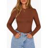 imagePRETTYGARDEN Bodysuits for Women 2026 Spring Long Sleeve Shirts Fitted Basic Ribbed Layering Tops Fall Fashion Winter ClothesCaramel