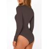 imagePRETTYGARDEN Bodysuits for Women 2026 Spring Long Sleeve Shirts Fitted Basic Ribbed Layering Tops Fall Fashion Winter ClothesDark Brown