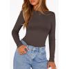 imagePRETTYGARDEN Bodysuits for Women 2026 Spring Long Sleeve Shirts Fitted Basic Ribbed Layering Tops Fall Fashion Winter ClothesDark Brown