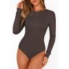 imagePRETTYGARDEN Bodysuits for Women 2026 Spring Long Sleeve Shirts Fitted Basic Ribbed Layering Tops Fall Fashion Winter ClothesDark Brown
