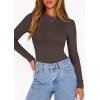 imagePRETTYGARDEN Bodysuits for Women 2026 Spring Long Sleeve Shirts Fitted Basic Ribbed Layering Tops Fall Fashion Winter ClothesDark Brown