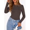 imagePRETTYGARDEN Bodysuits for Women 2026 Spring Long Sleeve Shirts Fitted Basic Ribbed Layering Tops Fall Fashion Winter ClothesDark Brown