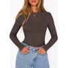 imagePRETTYGARDEN Bodysuits for Women 2026 Spring Long Sleeve Shirts Fitted Basic Ribbed Layering Tops Fall Fashion Winter ClothesDark Brown