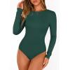 imagePRETTYGARDEN Bodysuits for Women 2026 Spring Long Sleeve Shirts Fitted Basic Ribbed Layering Tops Fall Fashion Winter ClothesDark Green