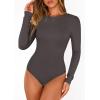 imagePRETTYGARDEN Bodysuits for Women 2026 Spring Long Sleeve Shirts Fitted Basic Ribbed Layering Tops Fall Fashion Winter ClothesDark Grey