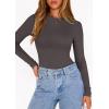 imagePRETTYGARDEN Bodysuits for Women 2026 Spring Long Sleeve Shirts Fitted Basic Ribbed Layering Tops Fall Fashion Winter ClothesDark Grey