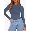 imagePRETTYGARDEN Bodysuits for Women 2026 Spring Long Sleeve Shirts Fitted Basic Ribbed Layering Tops Fall Fashion Winter ClothesDusty Blue