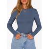 imagePRETTYGARDEN Bodysuits for Women 2026 Spring Long Sleeve Shirts Fitted Basic Ribbed Layering Tops Fall Fashion Winter ClothesDusty Blue