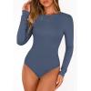imagePRETTYGARDEN Bodysuits for Women 2026 Spring Long Sleeve Shirts Fitted Basic Ribbed Layering Tops Fall Fashion Winter ClothesDusty Blue