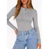 imagePRETTYGARDEN Bodysuits for Women 2026 Spring Long Sleeve Shirts Fitted Basic Ribbed Layering Tops Fall Fashion Winter ClothesGrey