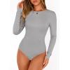 imagePRETTYGARDEN Bodysuits for Women 2026 Spring Long Sleeve Shirts Fitted Basic Ribbed Layering Tops Fall Fashion Winter ClothesGrey