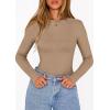 imagePRETTYGARDEN Bodysuits for Women 2026 Spring Long Sleeve Shirts Fitted Basic Ribbed Layering Tops Fall Fashion Winter ClothesKhaki
