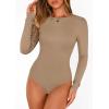 imagePRETTYGARDEN Bodysuits for Women 2026 Spring Long Sleeve Shirts Fitted Basic Ribbed Layering Tops Fall Fashion Winter ClothesKhaki