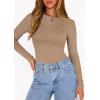 imagePRETTYGARDEN Bodysuits for Women 2026 Spring Long Sleeve Shirts Fitted Basic Ribbed Layering Tops Fall Fashion Winter ClothesKhaki