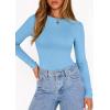 imagePRETTYGARDEN Bodysuits for Women 2026 Spring Long Sleeve Shirts Fitted Basic Ribbed Layering Tops Fall Fashion Winter ClothesLight Blue