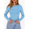 imagePRETTYGARDEN Bodysuits for Women 2026 Spring Long Sleeve Shirts Fitted Basic Ribbed Layering Tops Fall Fashion Winter ClothesLight Blue