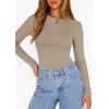 imagePRETTYGARDEN Bodysuits for Women 2026 Spring Long Sleeve Shirts Fitted Basic Ribbed Layering Tops Fall Fashion Winter ClothesLight Khaki