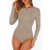 imagePRETTYGARDEN Bodysuits for Women 2026 Spring Long Sleeve Shirts Fitted Basic Ribbed Layering Tops Fall Fashion Winter ClothesLight Khaki