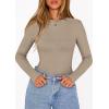 imagePRETTYGARDEN Bodysuits for Women 2026 Spring Long Sleeve Shirts Fitted Basic Ribbed Layering Tops Fall Fashion Winter ClothesLight Khaki