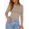imagePRETTYGARDEN Bodysuits for Women 2026 Spring Long Sleeve Shirts Fitted Basic Ribbed Layering Tops Fall Fashion Winter ClothesLight Khaki
