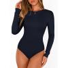 imagePRETTYGARDEN Bodysuits for Women 2026 Spring Long Sleeve Shirts Fitted Basic Ribbed Layering Tops Fall Fashion Winter ClothesNavy Blue