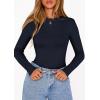 imagePRETTYGARDEN Bodysuits for Women 2026 Spring Long Sleeve Shirts Fitted Basic Ribbed Layering Tops Fall Fashion Winter ClothesNavy Blue