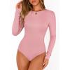 imagePRETTYGARDEN Bodysuits for Women 2026 Spring Long Sleeve Shirts Fitted Basic Ribbed Layering Tops Fall Fashion Winter ClothesPink