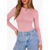 imagePRETTYGARDEN Bodysuits for Women 2026 Spring Long Sleeve Shirts Fitted Basic Ribbed Layering Tops Fall Fashion Winter ClothesPink