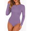 imagePRETTYGARDEN Bodysuits for Women 2026 Spring Long Sleeve Shirts Fitted Basic Ribbed Layering Tops Fall Fashion Winter ClothesPurple