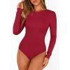 imagePRETTYGARDEN Bodysuits for Women 2026 Spring Long Sleeve Shirts Fitted Basic Ribbed Layering Tops Fall Fashion Winter ClothesRed