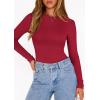 imagePRETTYGARDEN Bodysuits for Women 2026 Spring Long Sleeve Shirts Fitted Basic Ribbed Layering Tops Fall Fashion Winter ClothesRed
