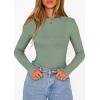 imagePRETTYGARDEN Bodysuits for Women 2026 Spring Long Sleeve Shirts Fitted Basic Ribbed Layering Tops Fall Fashion Winter ClothesSage Green