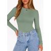 imagePRETTYGARDEN Bodysuits for Women 2026 Spring Long Sleeve Shirts Fitted Basic Ribbed Layering Tops Fall Fashion Winter ClothesSage Green