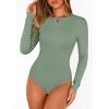imagePRETTYGARDEN Bodysuits for Women 2026 Spring Long Sleeve Shirts Fitted Basic Ribbed Layering Tops Fall Fashion Winter ClothesSage Green