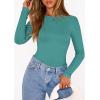 imagePRETTYGARDEN Bodysuits for Women 2026 Spring Long Sleeve Shirts Fitted Basic Ribbed Layering Tops Fall Fashion Winter ClothesTeal
