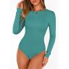 imagePRETTYGARDEN Bodysuits for Women 2026 Spring Long Sleeve Shirts Fitted Basic Ribbed Layering Tops Fall Fashion Winter ClothesTeal