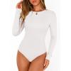 imagePRETTYGARDEN Bodysuits for Women 2026 Spring Long Sleeve Shirts Fitted Basic Ribbed Layering Tops Fall Fashion Winter ClothesWhite